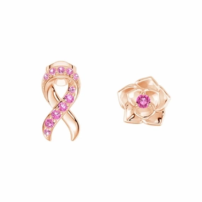 Miniature Piece Stunning Accent ??Ribbon & Rose?? Breast Cancer Awareness Mismatched Earrings