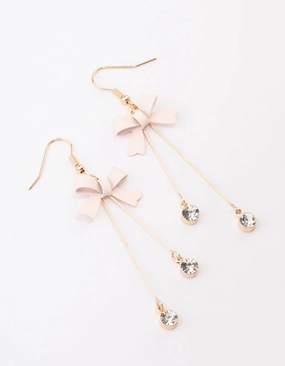 Blush Diamante Bow Double Bar Drop Earrings Safe Element Gorgeous Product