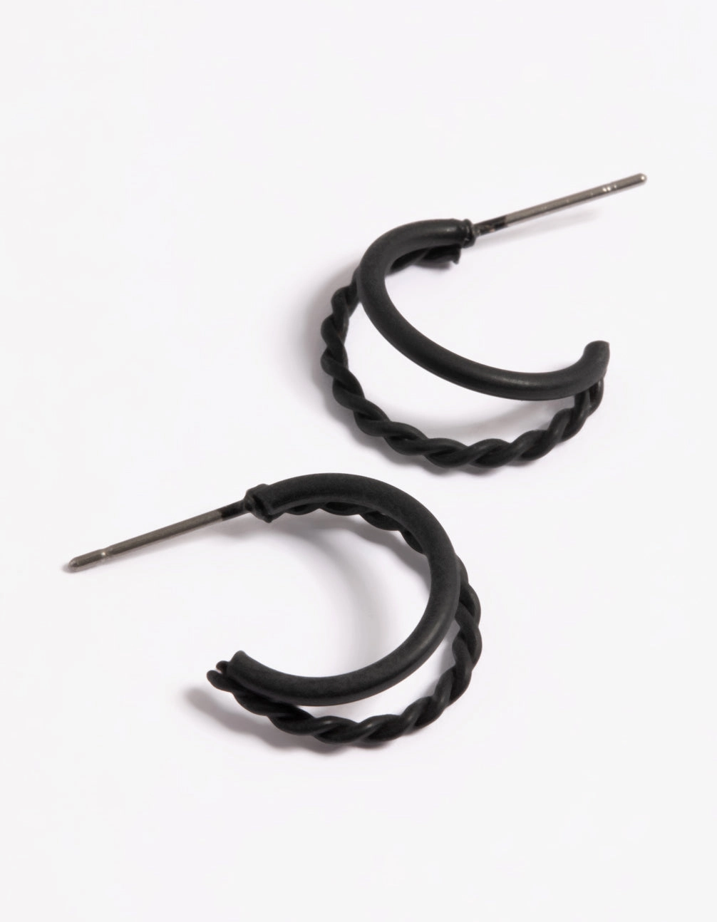 Simple Selection Classic Style Black Coated Plain & Twist Double Huggie Earrings