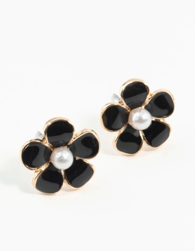 Black Daisy Stud Earrings Modern Decoration