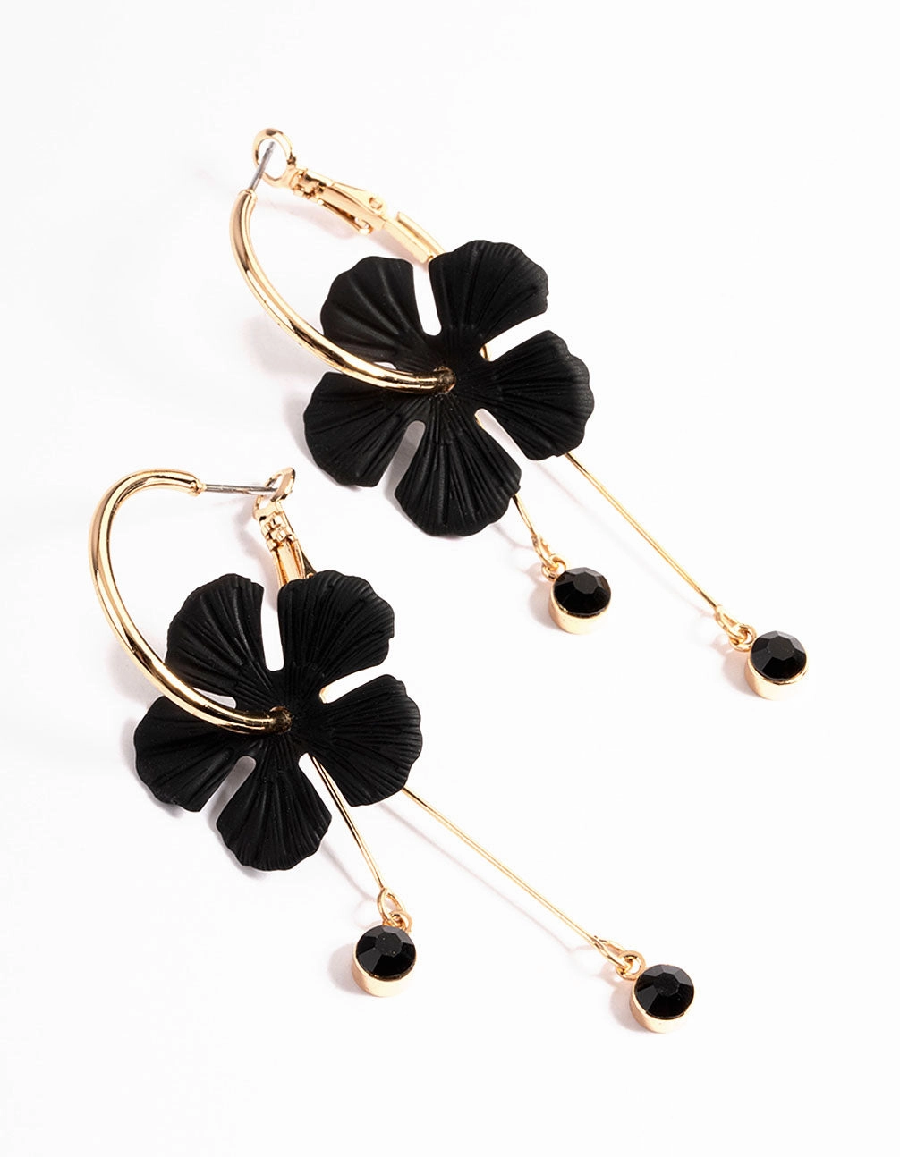 Black Flower Diamante Hoop Earrings Beach Trinket Stylish Look