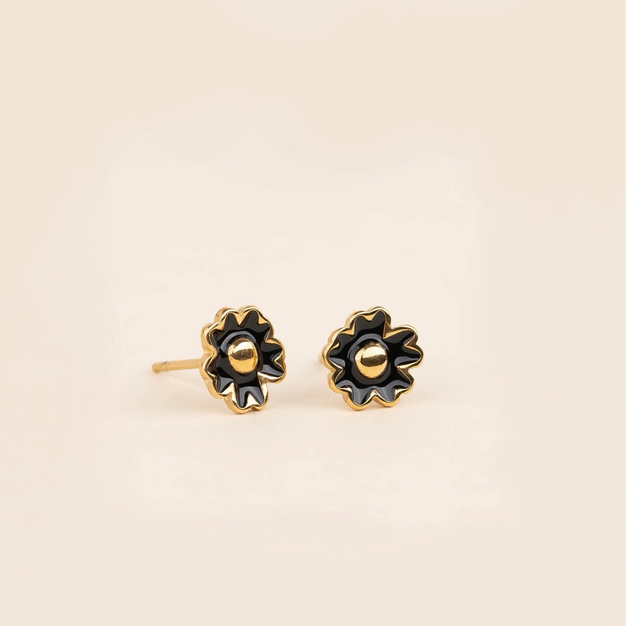 Black Flower Stud Earrings Unique Vibe Layered Texture