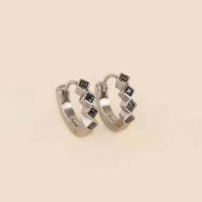 Shine Moment Distinctive Detailing Black Stone Huggie Hoop Earrings