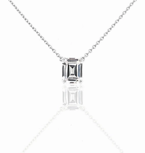 Sterling Silver Emerald Cut CZ Solitaire Necklace Graceful Accent Holiday Present