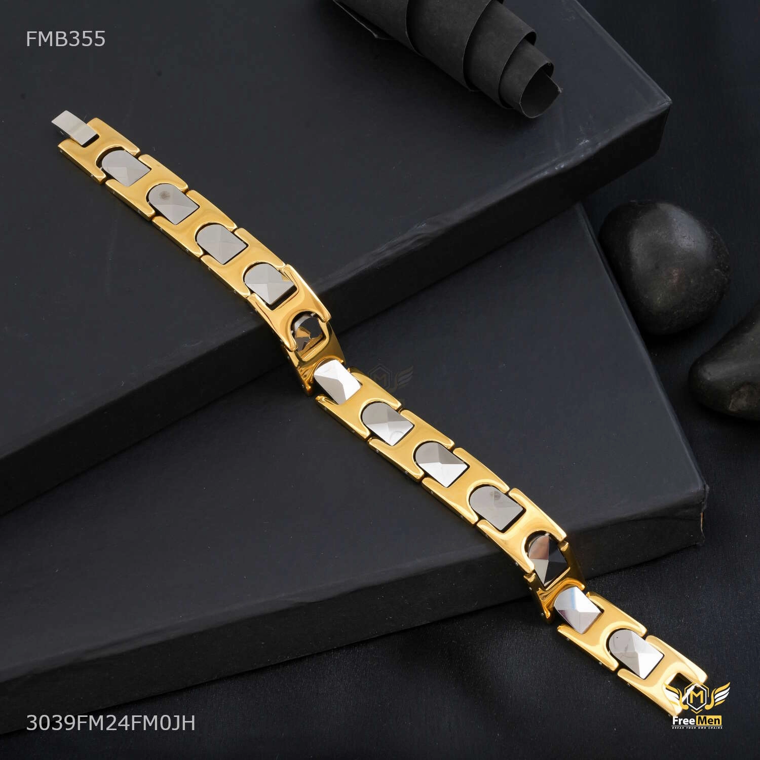 Quintessential Choice Black with Golden Ceramic Bracelet For Men - FMB355