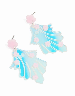Vintage Adornment Blue Acrylic Hollow Ghost & Flower Drop Earrings