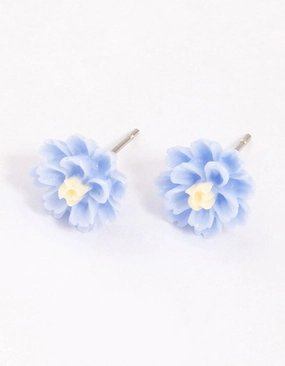 Blue Dahlia Stud Earrings Neutral Accent