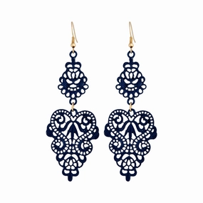 Blue Metal Filigree Drop Earrings Minimalist Decoration