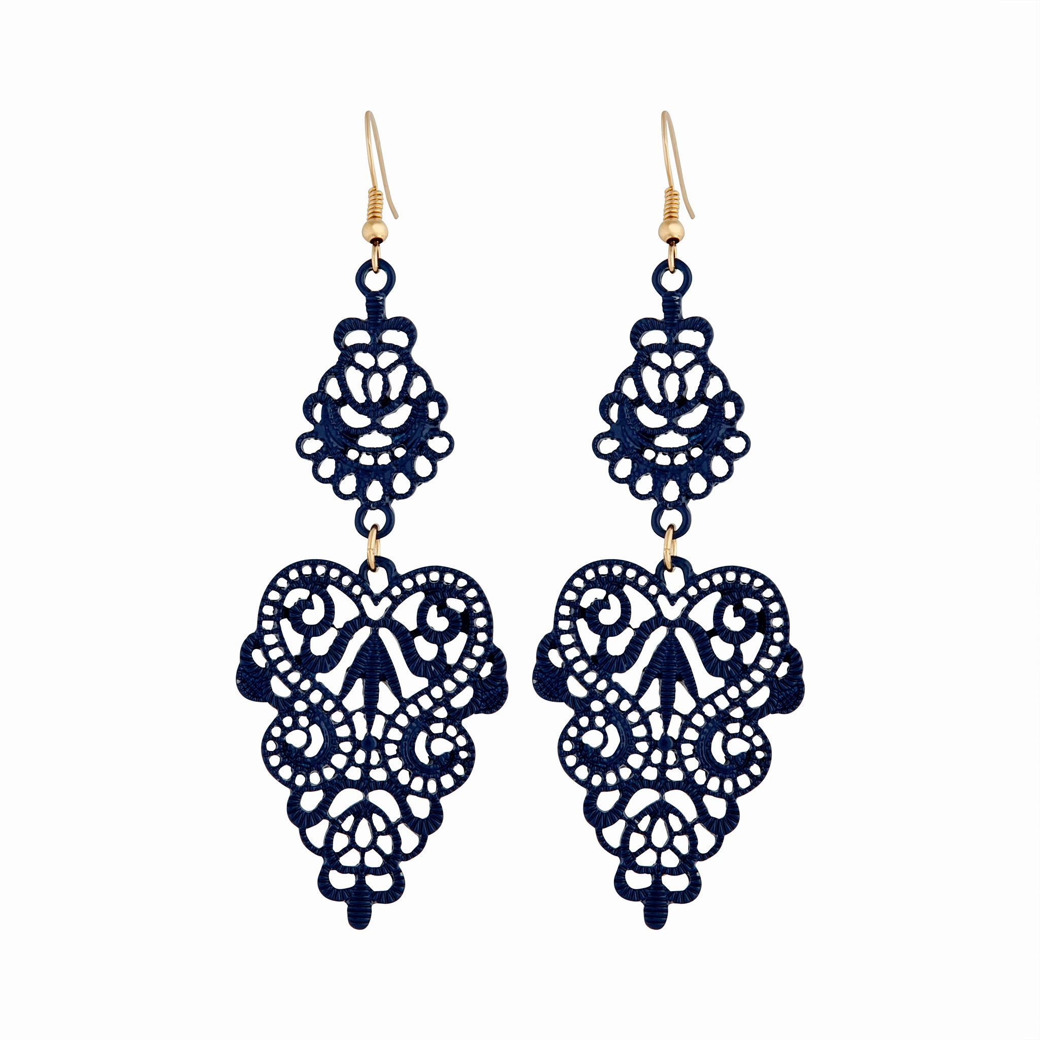 Blue Metal Filigree Drop Earrings Minimalist Decoration