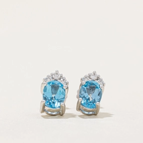 Chic Line Light Detail Blue Topaz & Diamond Earrings | 2.50ctw, 0.04ctw |