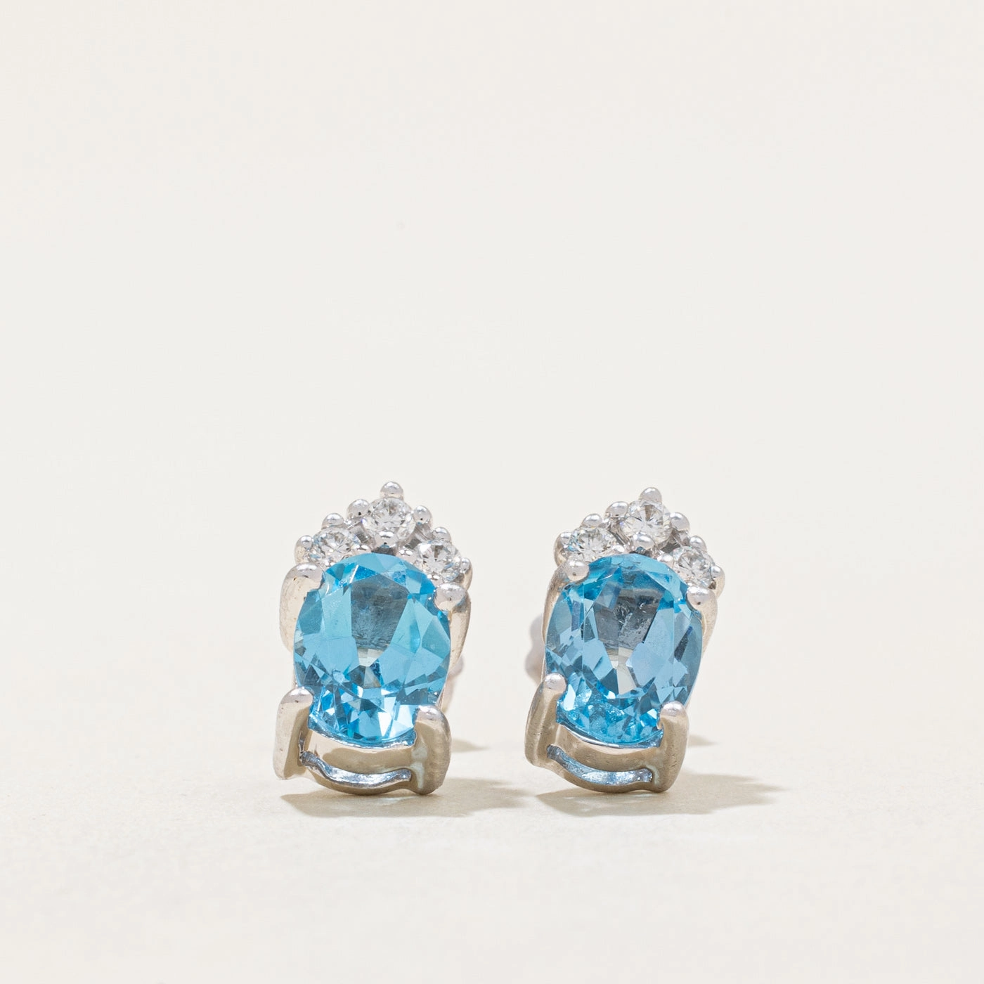 Chic Line Light Detail Blue Topaz & Diamond Earrings | 2.50ctw, 0.04ctw |