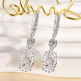 Polygonal Adornment Louily Sterling Silver Luxury Oval Cut Drop Earrings