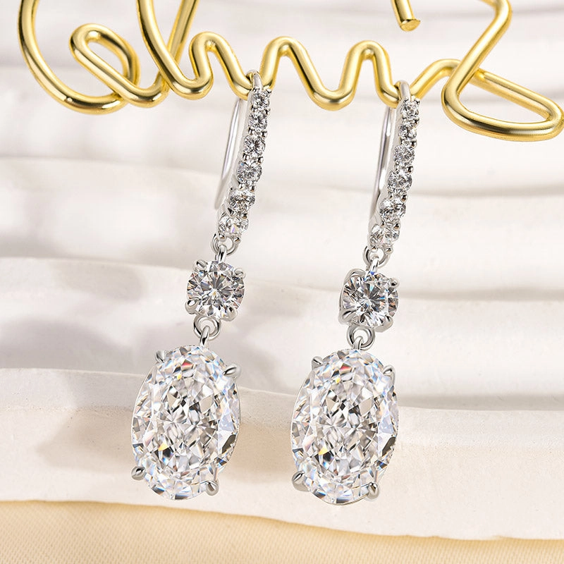 Polygonal Adornment Louily Sterling Silver Luxury Oval Cut Drop Earrings