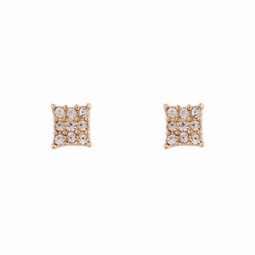 Gold Diamante Pave Square Stud Earrings Radiant Piece