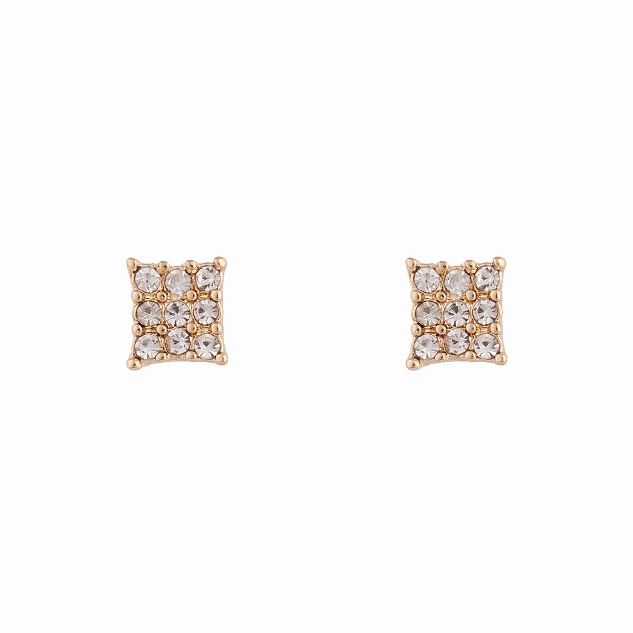 Gold Diamante Pave Square Stud Earrings Radiant Piece