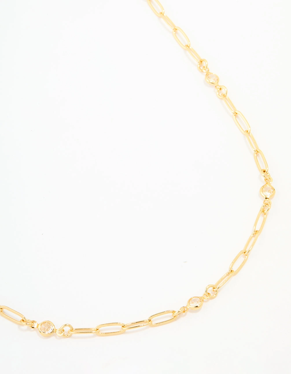 Gold Plated Brass Cubic Zirconia Open Link Chain Necklace Offering Item Cool Look