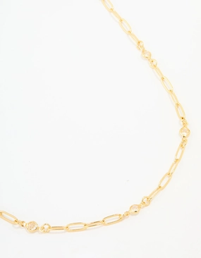 Gold Plated Brass Cubic Zirconia Open Link Chain Necklace Offering Item Cool Look