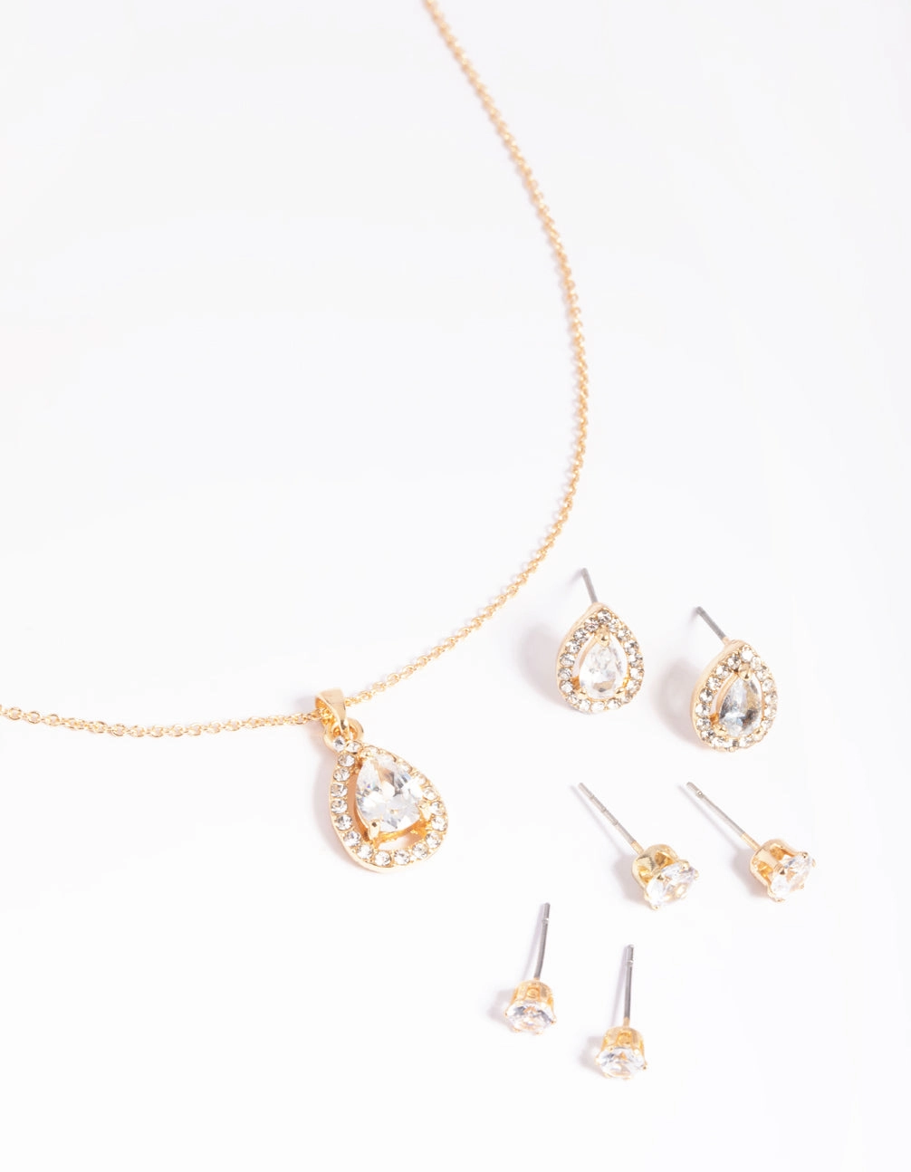 Gold Diamond Simulant Diamante & Pearl Necklace & Earrings Set Sun-Kissed Look