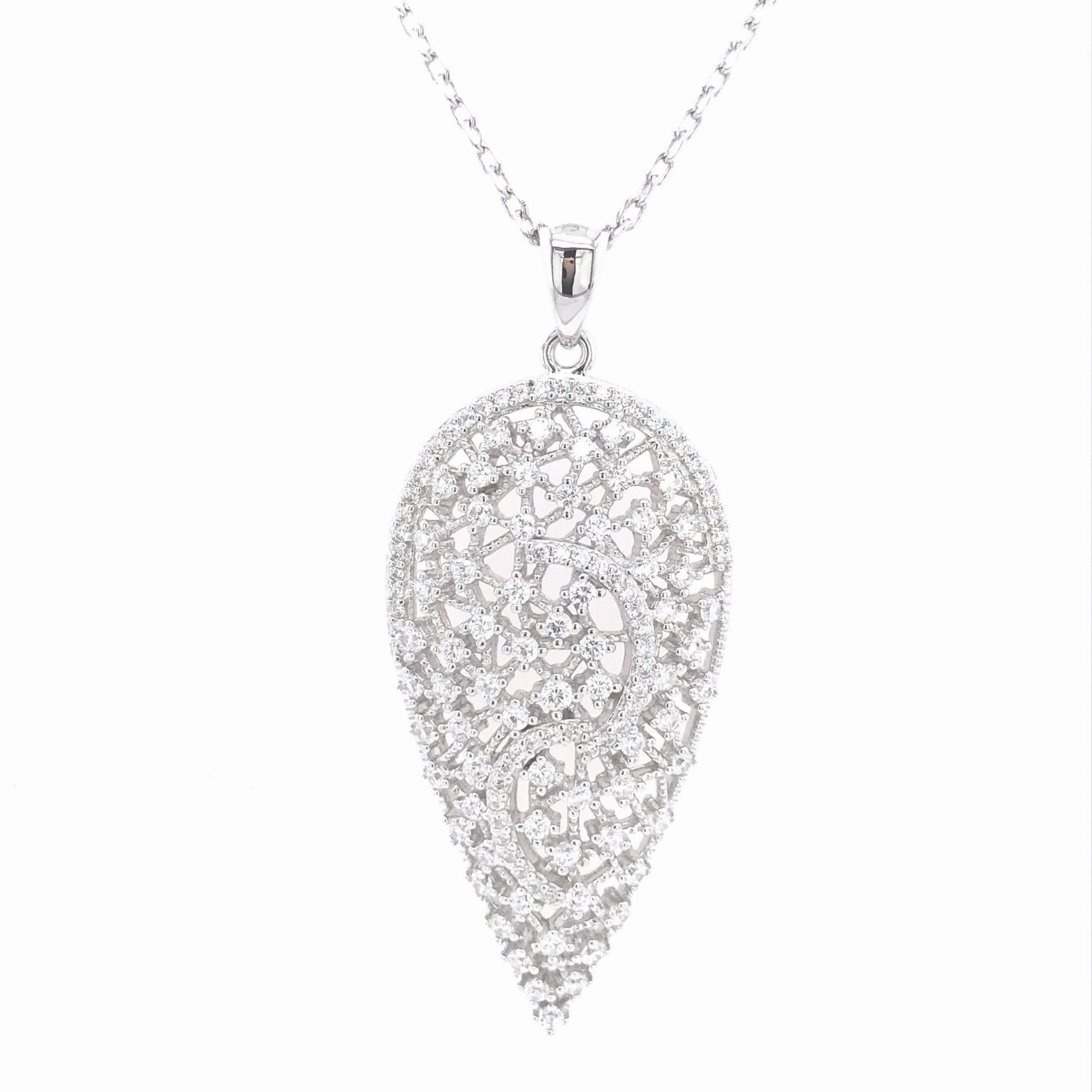 Sterling Silver Teardrop CZ Pendant Necklace Splendid Gift