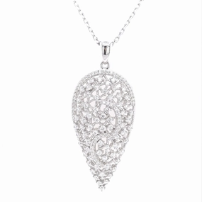 Sterling Silver Teardrop CZ Pendant Necklace Splendid Gift