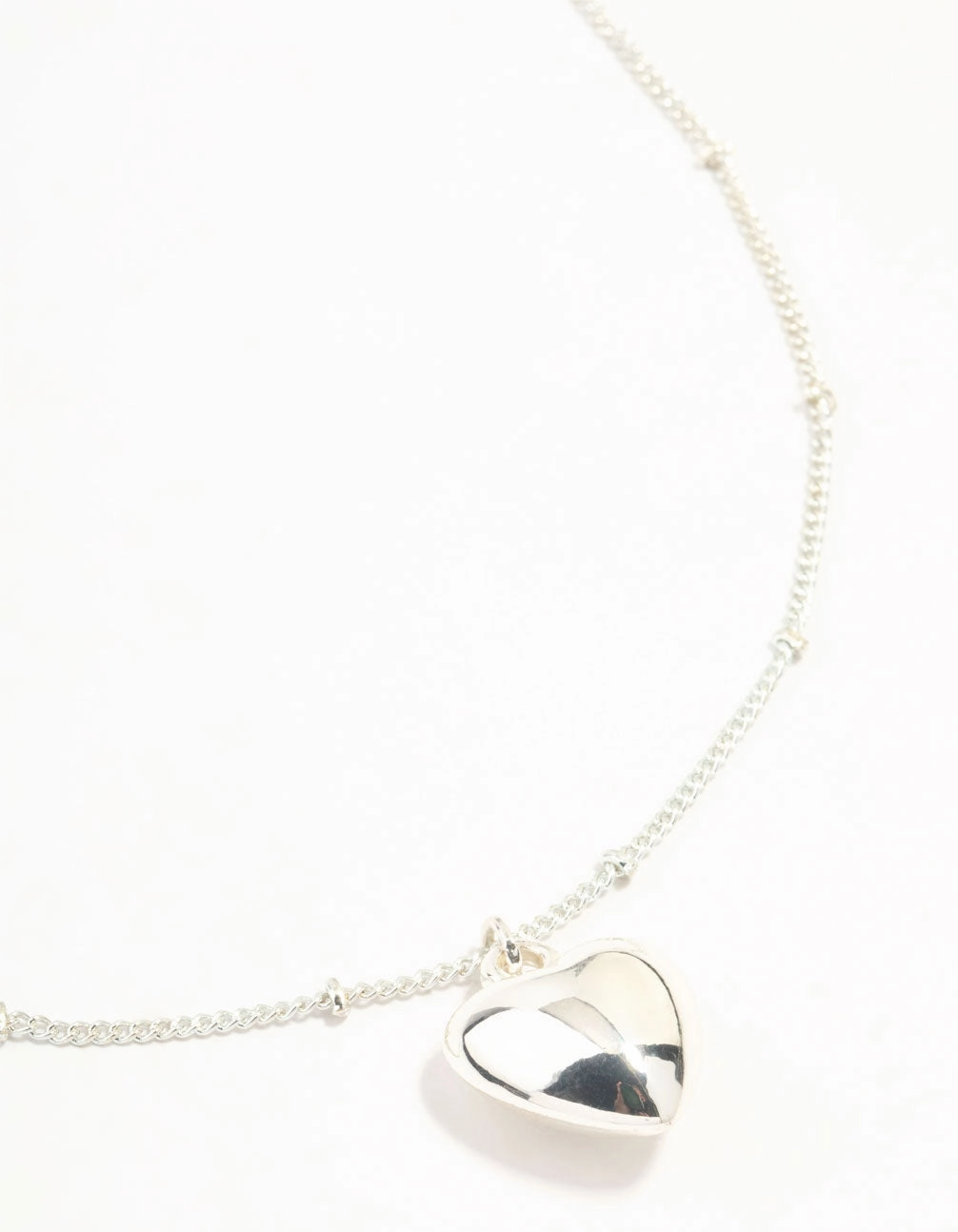 Daily Present Matching Adornment Silver Puffy Heart Ball Chain Necklace