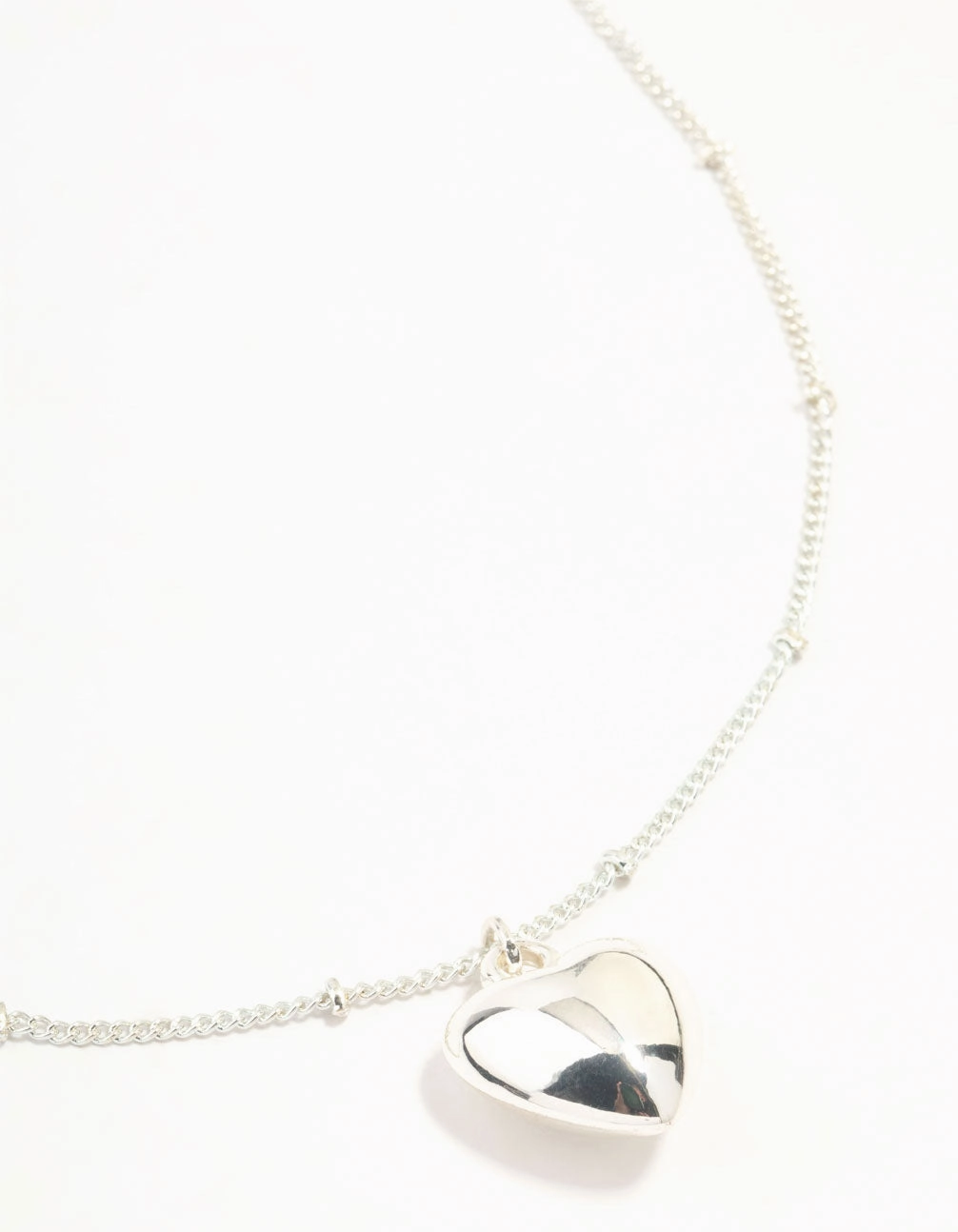Enhancing Item Comfort Fit Silver Puffy Heart Ball Chain Necklace