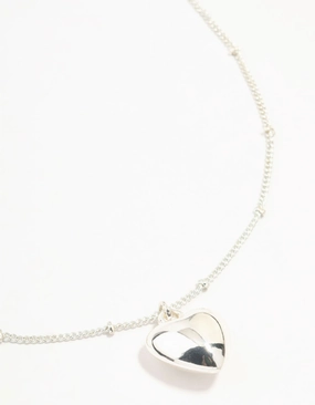 Daily Present Matching Adornment Silver Puffy Heart Ball Chain Necklace