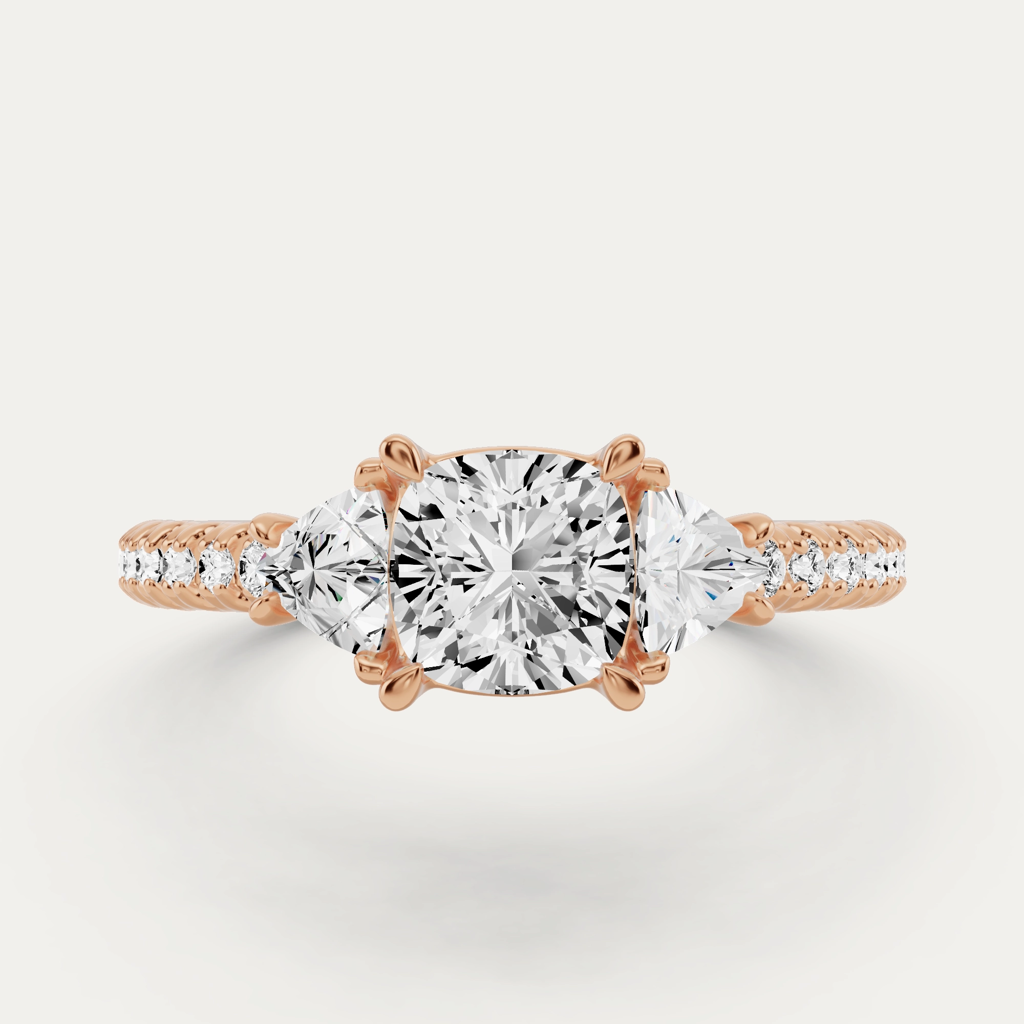 Instant Shine Weekend Accent 1 1/4 ctw Cushion Diamond Three Stone Engagement Ring With Trillion Side Stones