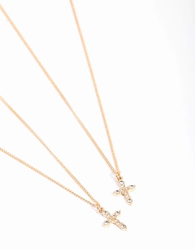 Wedding Accent Gold Classic Diamante Cross Necklace Pack