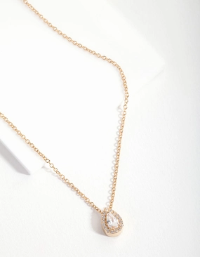 Professional Gift Gold Plated Sterling Silver Cubic Zirconia Pear Halo Necklace