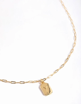 Gold Plated Letter Y Rectangle Pendant  Necklace Exclusive Accessory