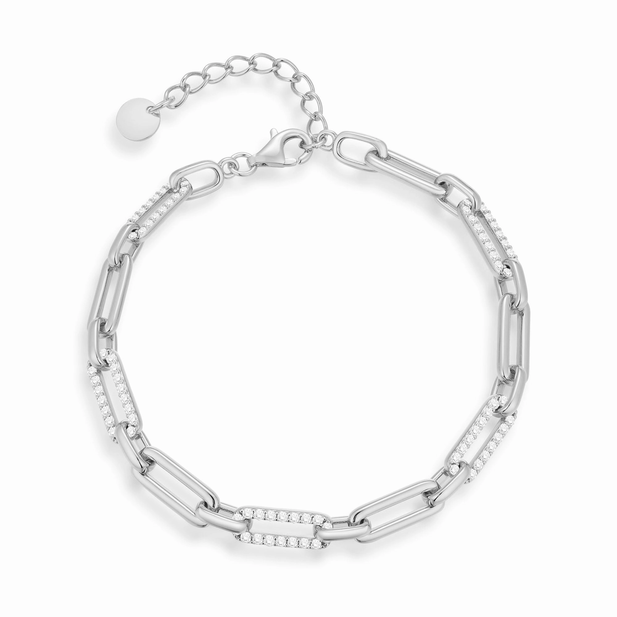 Sterling Silver CZ Paperclip Link Bracelet with Extension Back In Stock