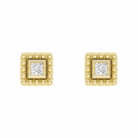 High-Quality Choice Geometric Jewelry Convertible 2 in 1 Beaded Jacket Stud Earrings with Princess Cut Lab Diamond