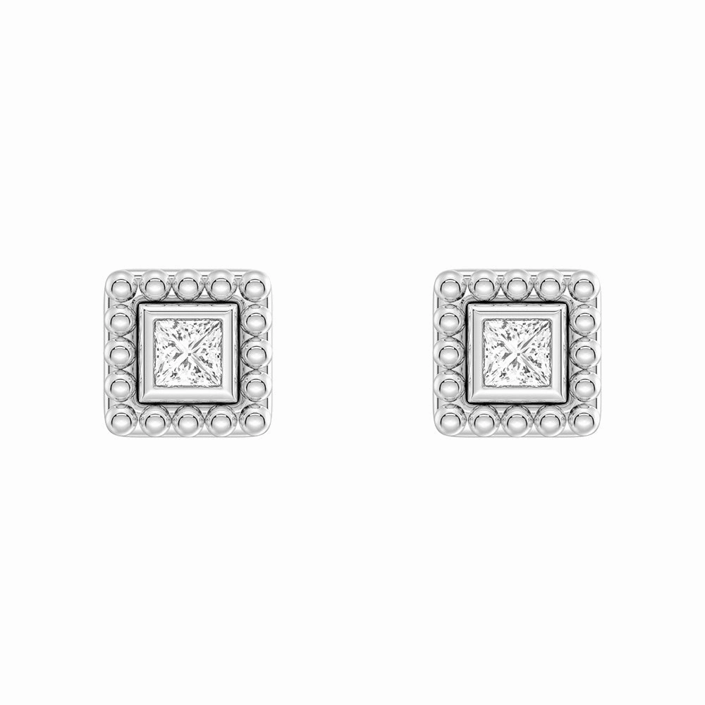 Lightweight product Circular Decoration Convertible 2 in 1 Beaded Jacket Stud Earrings with Princess Cut Lab Diamond