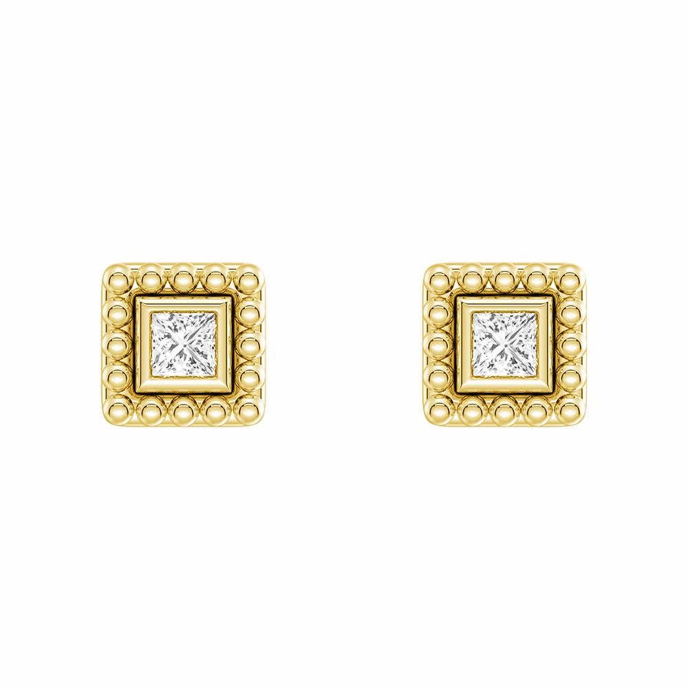 High-Quality Choice Geometric Jewelry Convertible 2 in 1 Beaded Jacket Stud Earrings with Princess Cut Lab Diamond