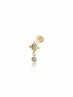 Colorful Adornment 14K Gold Push Flat Back Mini Dangle Diamond Star Earring