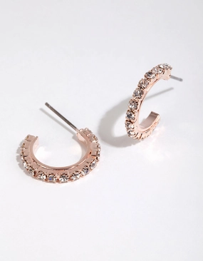 Stylish Option Rose Gold Riased Diamante Huggie Hoop Earrings