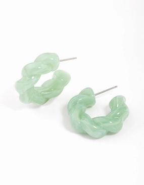 Teal Acrylic Twisted Rope Hoop Earrings Lightweight Item Glossy Accessory