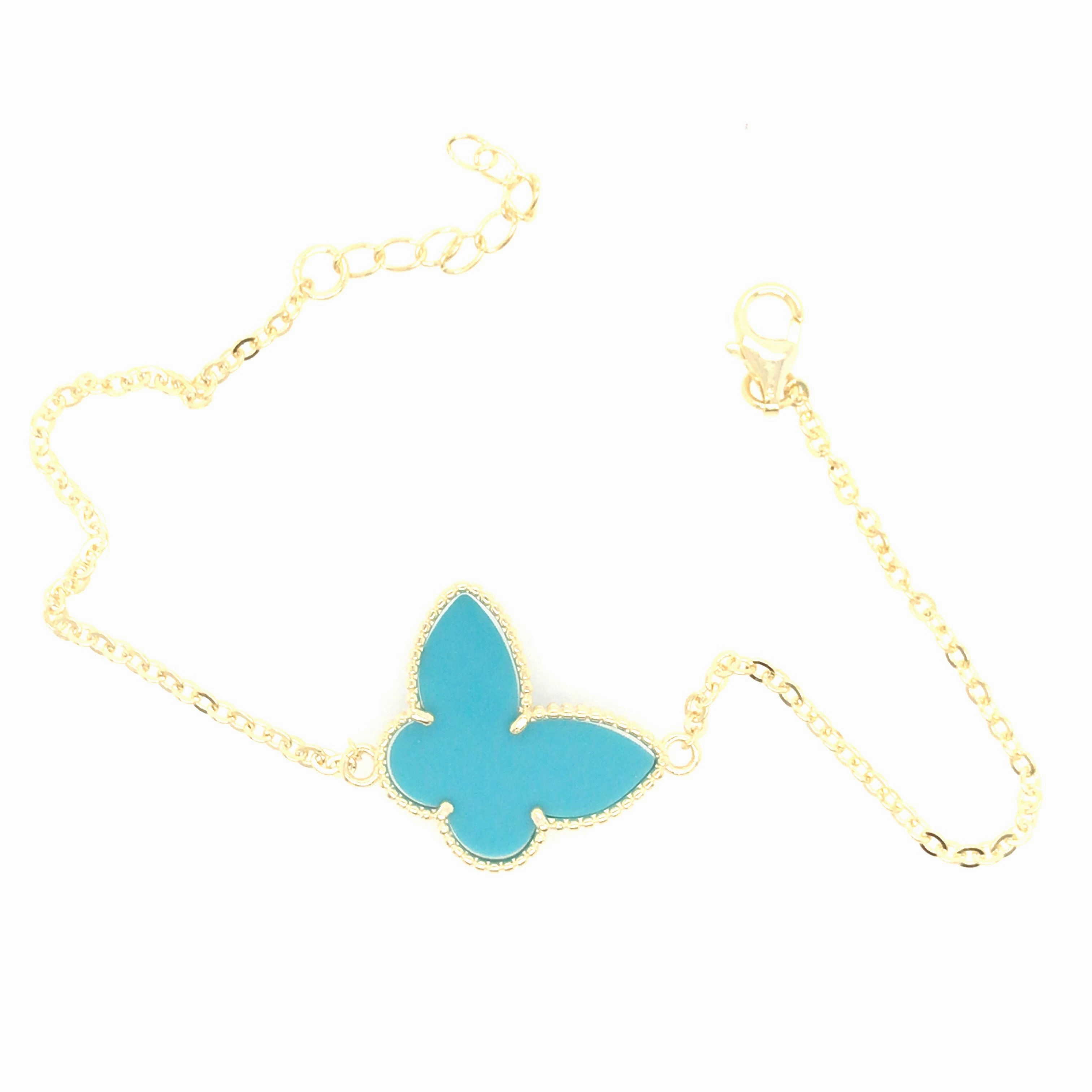 Gold Plated Sterling Silver Turquoise Butterfly Bracelet Square Trade Yoga Inspired