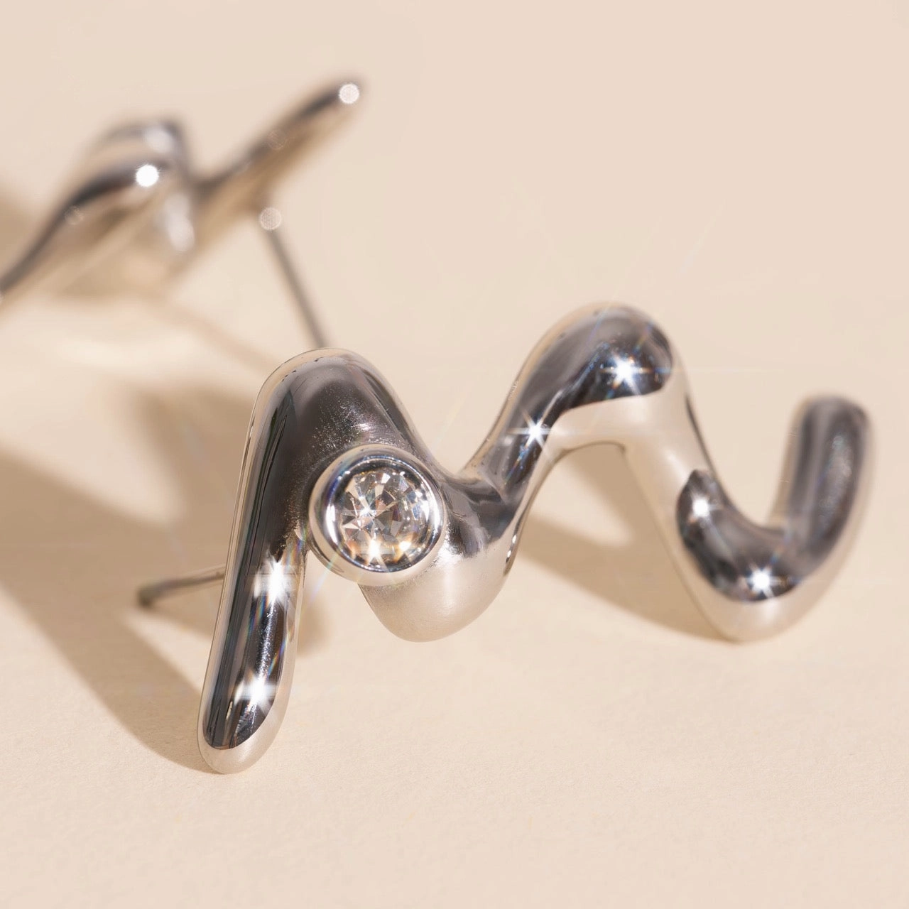 Wave Whisper Stud Earrings Glamour Detail