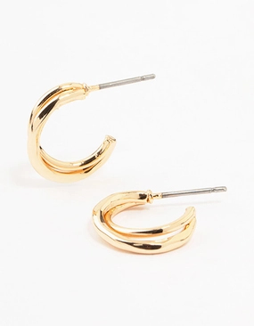 Gold Double Twisted Rope Huggie Earrings Stylish Trinket elegant design