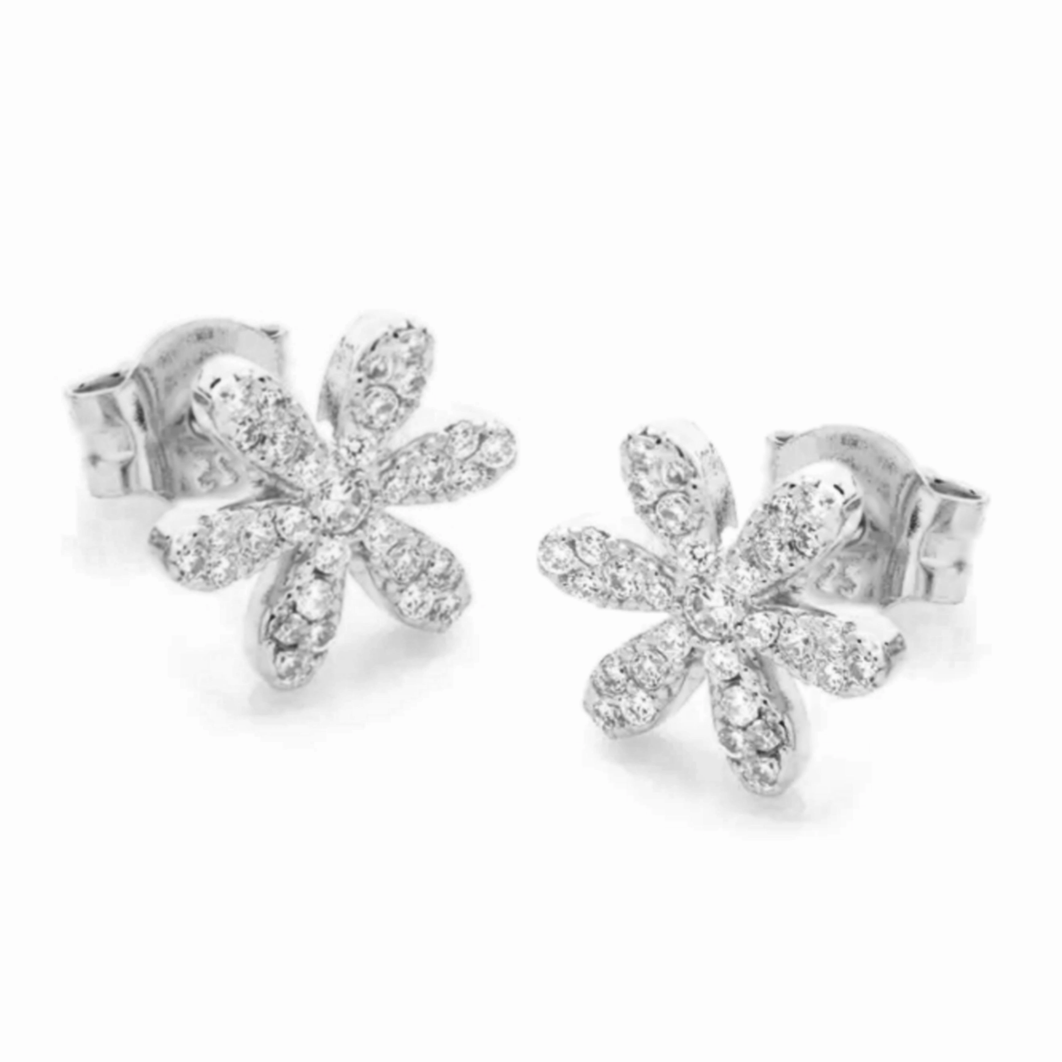 Sterling Silver Six Thin Petal Flower Stud Earrings Durable Ornament