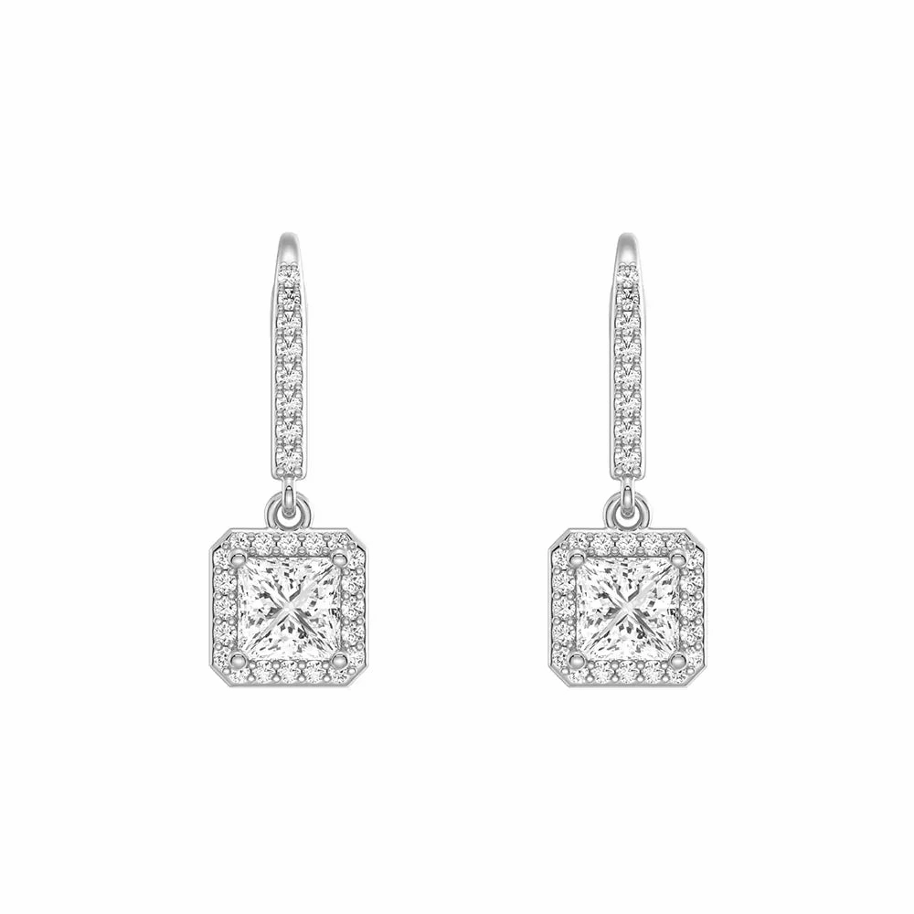 Wedding Adornment Premium Option Framed Solitaire Princess Cut Moissanite Drop Earrings