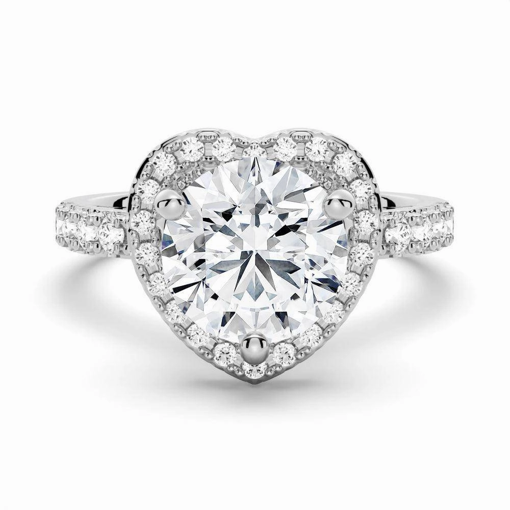 Luxurious Style Brilliant Heart Moissanite Halo Engagement Ring
