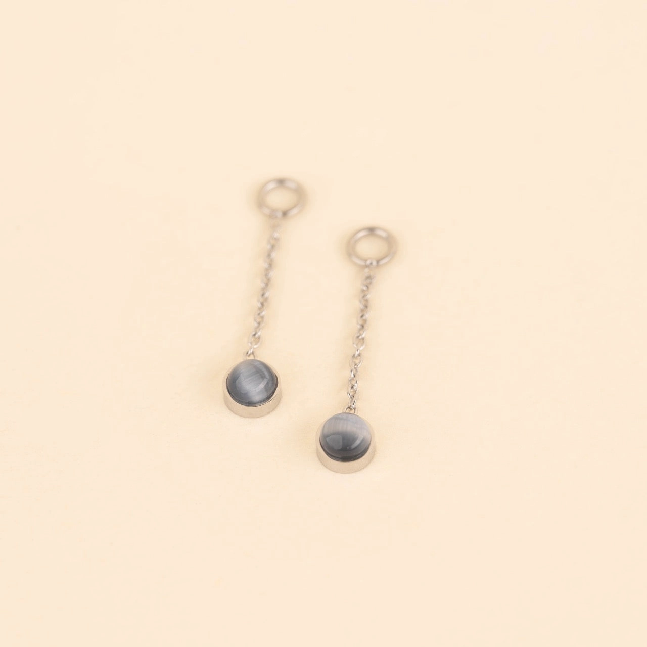 Round Stone Dangle Huggie Hoop Charms handmade touch