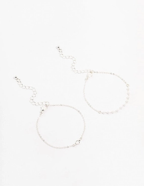 Silver Pearl Station & Diamante Bracelets 2-Pack Edgy Detail
