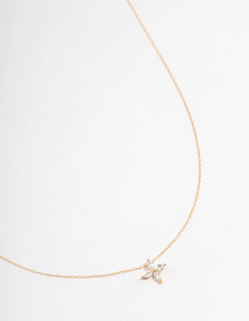Wonderful Item Gold Plated Sterling Silver Marquise Flower Cubic Zirconia Necklace