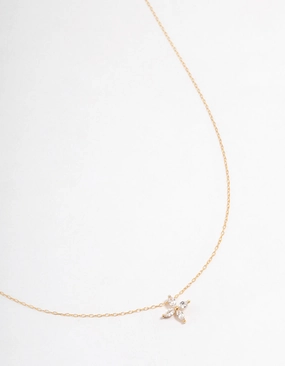Wonderful Item Gold Plated Sterling Silver Marquise Flower Cubic Zirconia Necklace