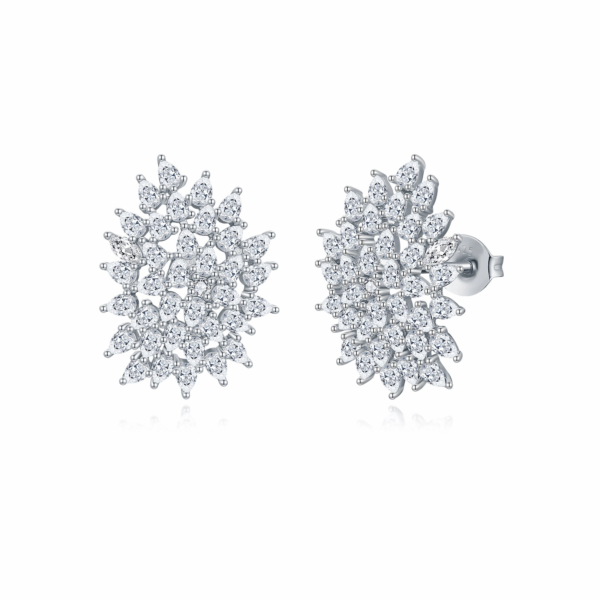 Sterling Silver CZ Sprinkled Cluster Stud Earring Stylish Must-Have Iridescent Piece
