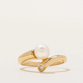 Everyday Appeal Lush Accent Bypass Diamond & Pearl Ring | 0.04ct | SZ 6